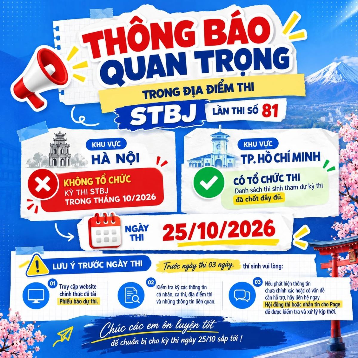 [THÔNG BÁO QUAN TRỌNG] LỊCH TỔ CHỨC KỲ THI STBJ LẦN THỨ 81 (NGÀY 25/10/2026) 
