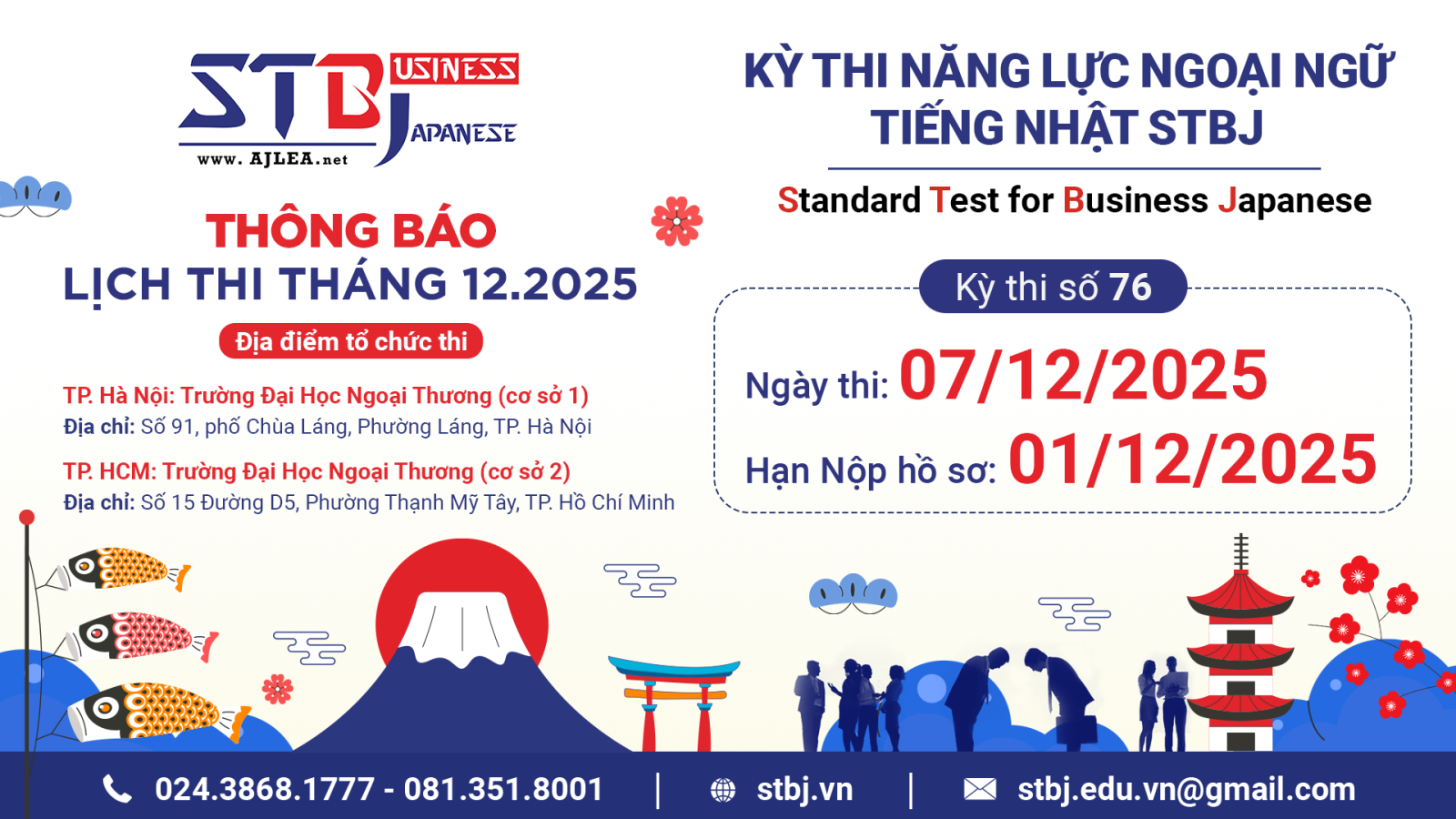 THÔNG BÁO ĐÃ MỞ ĐĂNG KÝ KỲ THI TIẾNG NHẬT THƯƠNG MẠI STBJ LẦN THỨ 76