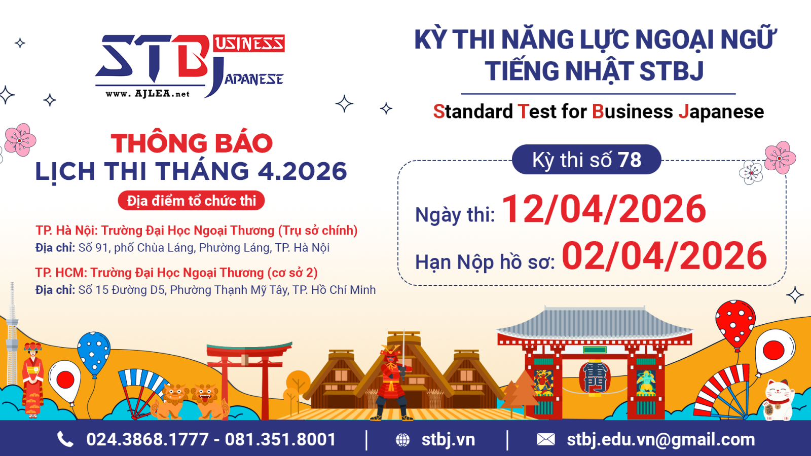 THÔNG BÁO ĐÃ MỞ ĐĂNG KÝ KỲ THI TIẾNG NHẬT THƯƠNG MẠI STBJ LẦN THỨ 78