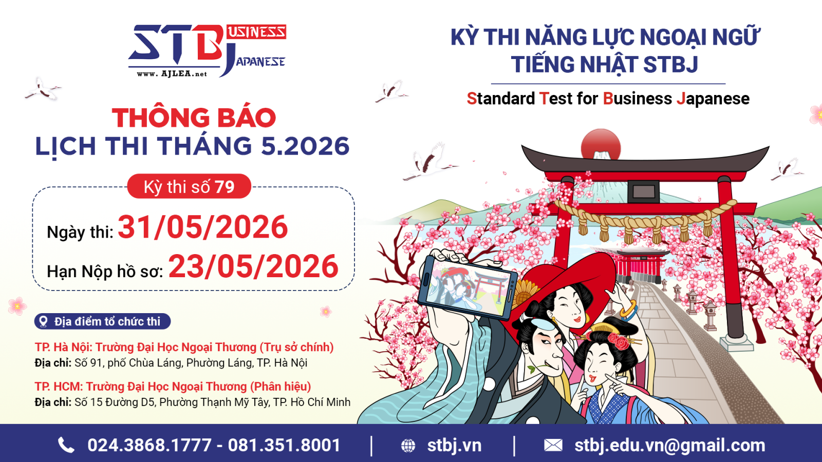 THÔNG BÁO ĐÃ MỞ ĐĂNG KÝ KỲ THI TIẾNG NHẬT THƯƠNG MẠI STBJ LẦN THỨ 79